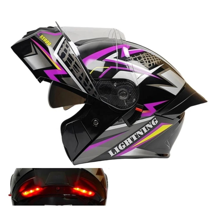Kask motocyklowy pełnotwarzowy z podnoszonym światłem tylnym LED